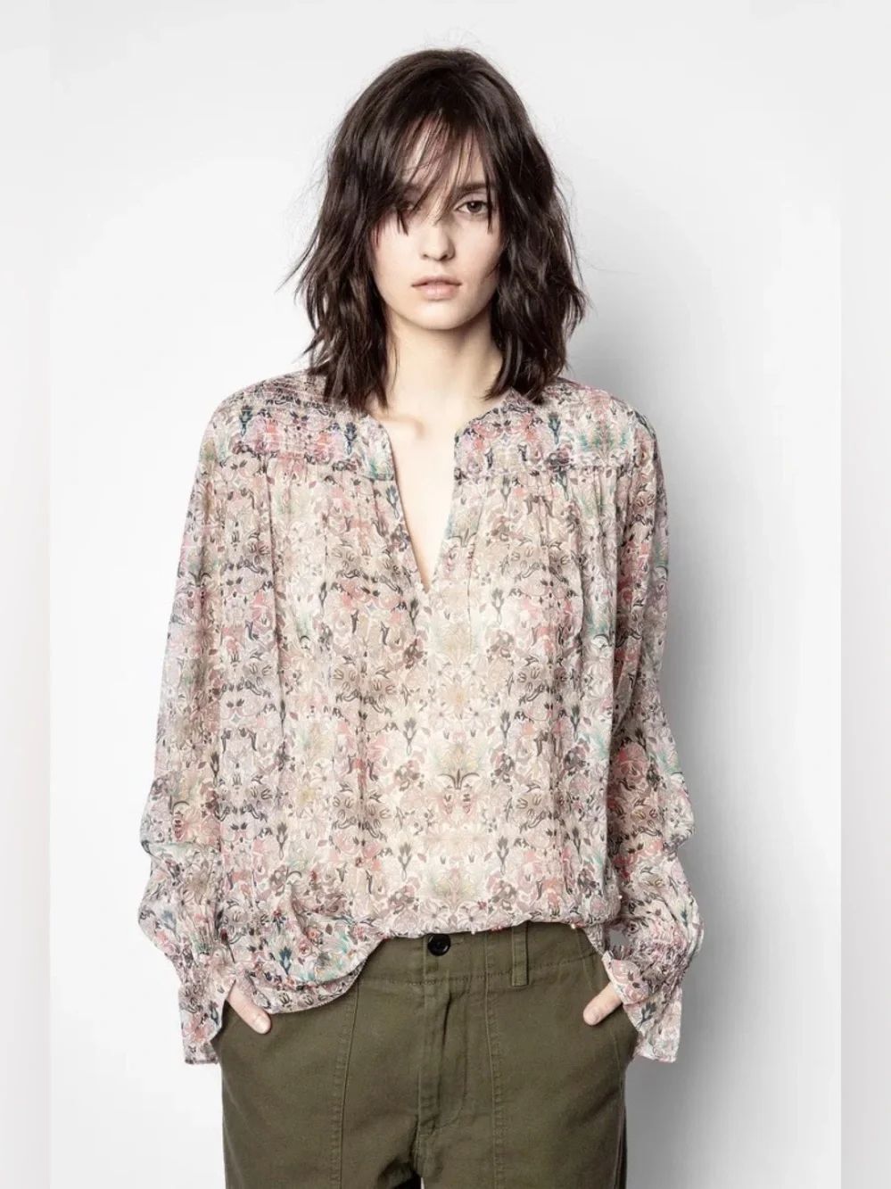 Zadig & Voltaire Taya bohemian peasant blouse Tunic Floral Long-Sleeve